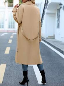 SHEIN LUNE Đôi ngực Thắt lưng Áo khoác Trench - Màu Khaki - Xem 2