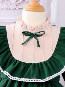 SHEIN Young Girl Ruffle Trim Flounce Sleeve Bow Front Dress - Green - View 5