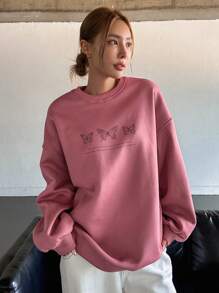 DAZY Slogan Graphic Drop Shoulder Sweatshirt,Fall Clothes - Watermelon Pink - View 7