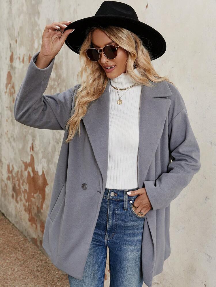 Lapel Neck Double Button Drop Shoulder Blazer Fall Cloth For Women