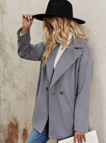 Chiquease Lapel Neck Double Button Drop Shoulder Blazer Fall Cloth For Women - Grey - View 3