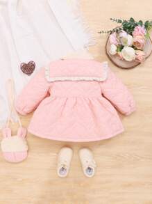 SHEIN Đứa bé gái Cổ áo Borg Lá sen tỉa áo Có túi - Hồng - Xem 2