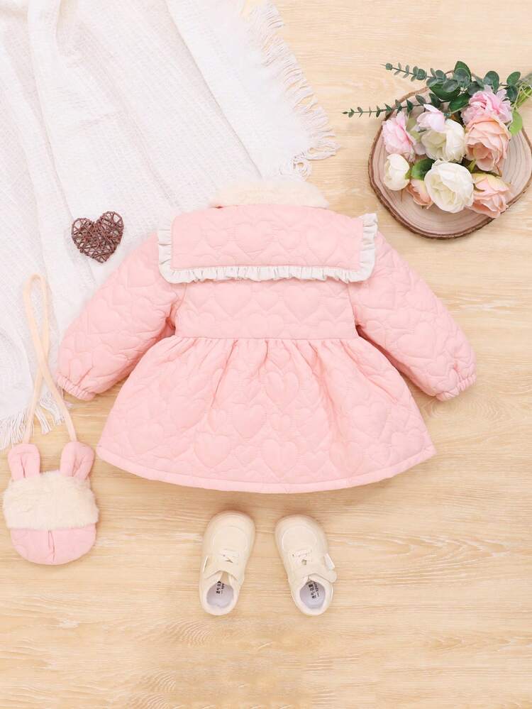 Baby Girl Borg Collar Frill Trim Coat With Bag