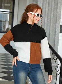 Thiếu niên cô gái Khối màu Thả vai Áo len - Nhiều màu - Xem 5