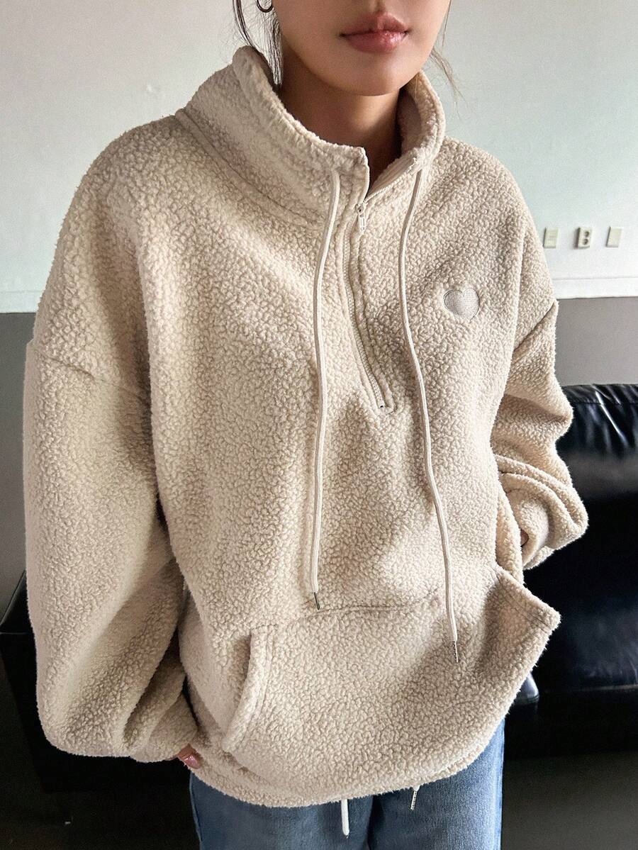 DAZY Áo nỉ nửa vạt có khóa kéo - Màu Khaki - Xem 1