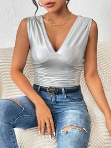 Zolique 素色褶邊背心上衣 - 銀色 - 查看 5