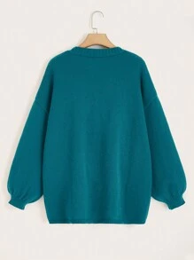 SHEIN Qutie Plus Size Mushroom Pattern Dual Pocket Drop Shoulder Cardigan - Blue - View 2