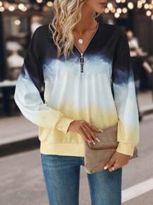 EMERY ROSE Ombre Half Zip Drop Shoulder Sweatshirt - Multicolor - View 4