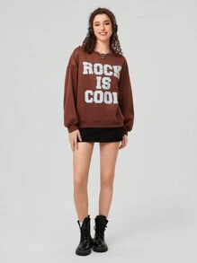 Forever 21 Sudadera Con Hombros Caídos Y Estampado De Banda De Rock Para Mujer - Camel - Ver 4