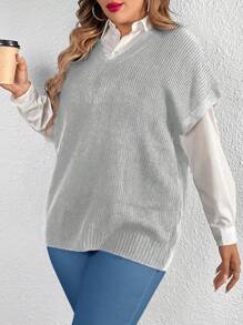 Calvaya Hơn 1 Miếng Chất rắn Cổ v Knit ngọn - Màu Xám nhạt - Xem 1
