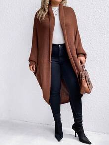SHEIN LUNE Plus Size Batwing Sleeve Cardigan - Coffee Brown - View 6