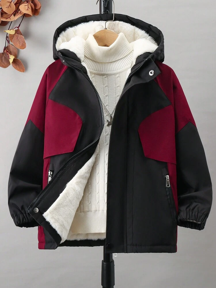 Tween Boy 1pc Color Block Thermal Lined Hooded Coat