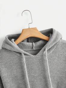SHEIN BASICS Plus Drawstring Hooded Sweater Dress - Light Grey - View 8