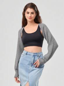 Forever 21 Women's Cropped Cardigan Sweater With Open Front - Grey - View 5