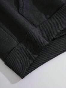 SHEIN EZwear Heart & Letter Graphic Kangaroo Pocket Drawstring Hoodie - Black - View 4