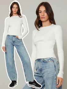 BizChic 2025 女士纯白色弹力船领毛衣，浪漫优雅，百搭，商务休闲装，适合秋冬季日常穿着、办公室穿着和通勤穿着