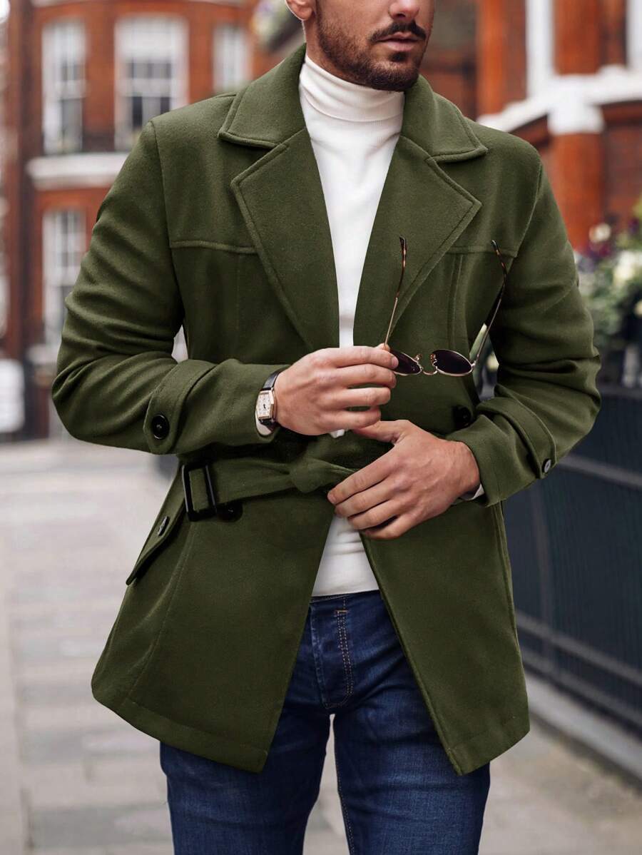 Manfinity Homme Nam Cổ áo Chi tiết nút buộc Áo khoác - xanh quân đội - Xem 1