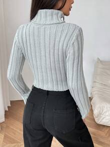 SHEIN EZwear Women's High Neck Cropped Sweater - Light Grey - View 2