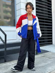 SHEIN EZwear Color Block Drop Shoulder Jacket - Multicolor - View 4