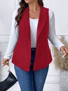 SHEIN Unity Plus Lapel Neck Open Front Vest Blazer For New Year Clothes - Red - View 3