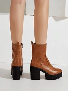 女性粗跟/高跟踝靴,帶防水平台 - 棕色 - 查看 4