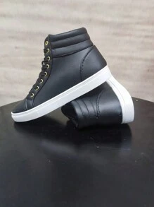 男士休閒輕便舒服的高幫運動鞋,黑色運動鞋 - 黑色 - 查看 1
