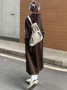 Dazy Star 字母圖案插肩袖抽繩連帽衛衣裙 - 棕色 - 查看 8