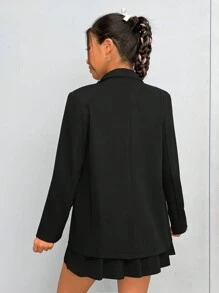 SHEIN EZwear Panel Tương phản Cổ áo Ngực đơn Áo vest - màu đen - Xem 2