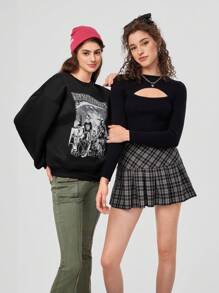 Forever 21 Letter & Figure Graphic  Sweatshirt - Black - View 1