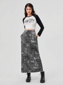 Forever 21 女款紮染抽繩彈性腰裙裙 - 灰色 - 查看 7