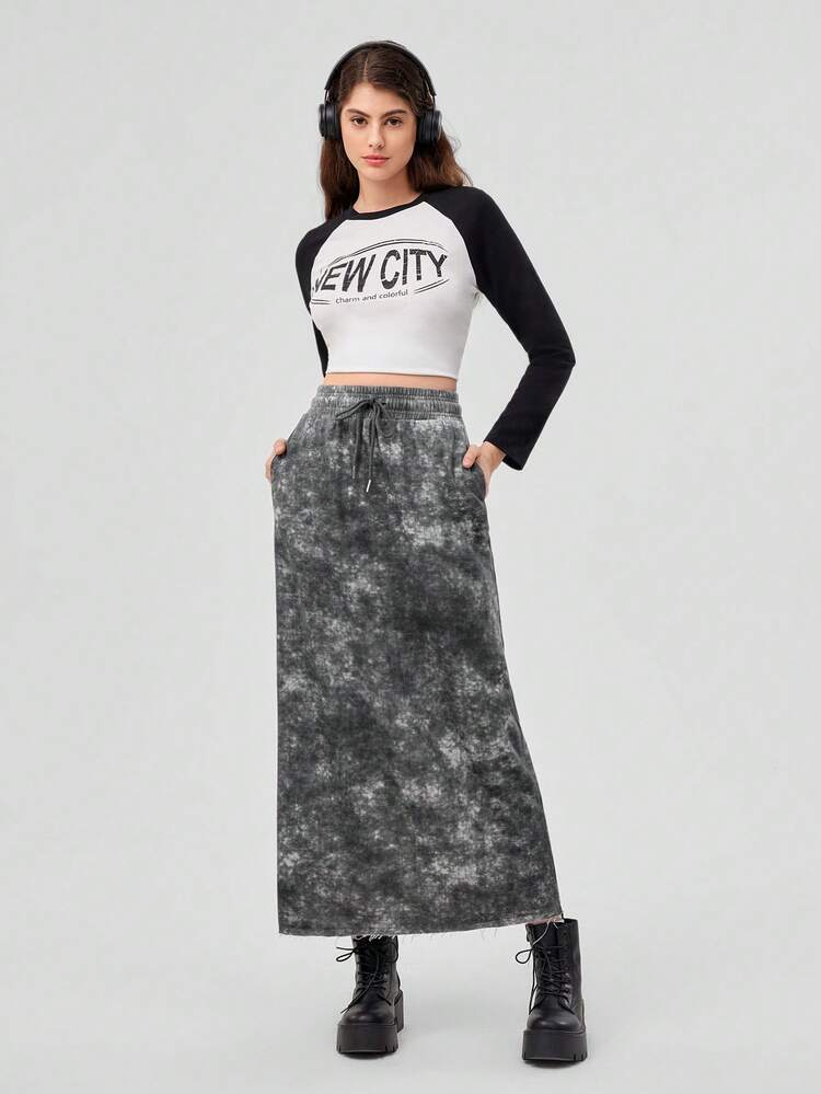 Ladies' Tie-dyed Drawstring Elastic Waist Long Skirt Skirt