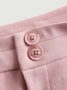 SHEIN MOD 素色腰帶直筒褲 - 粉色 - 查看 4