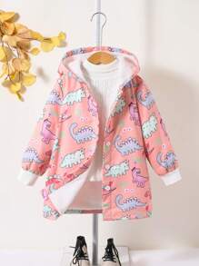 SHEIN Cô Gái Trẻ In Khủng long Áo trùm đầu - Hồng - Xem 4