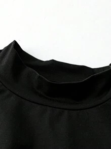 SHEIN LUNE Plus Mock Neck Tee & Flare Skirt - Multicolor - View 5