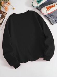 SHEIN EZwear In hành tinh Thả vai Áo nỉ - màu đen - Xem 3