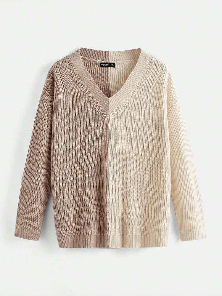 Plus Two Tone Drop Shoulder Sweater