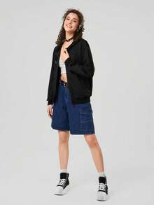 Forever 21 Women's Zipper Front Drawstring Hoodie - Black - View 6