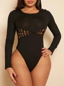 SHEIN SXY Solid Cut Out Bodysuit - Black - View 7