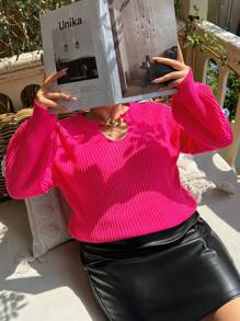 SHEIN CURVE+ Talla grande Jersey con diseño de cadena de cuello con abertura de ojo de hombros caídos