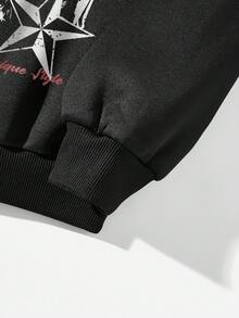 SHEIN EZwear Plus Slogan & Figure Graphic Drop Shoulder Sweatshirt - Black - View 3