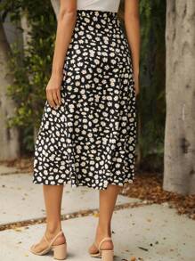 SHEIN Clasi Váy Dây kéo Hoa màu đen Boho - màu đen - Xem 2