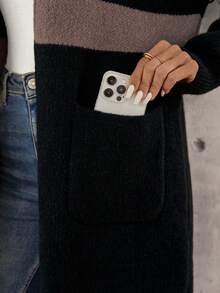 SHEIN LUNE 拼色双口袋落肩连帽开衫 - 彩色 - 查看 5