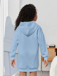 SHEIN Cô gái Tween Đồ họa Khẩu hiệu Thả vai Đàm áo cánh có mũ - Màu xanh nhạt - Xem 2