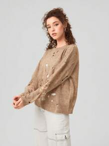Forever 21 Pull Effet Vieilli À Épaules Tombantes Pour Femmes Avec Détails Découpés