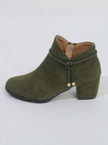 Knot Decor Zip Side Faux Suede Boots - Army Green - View 8