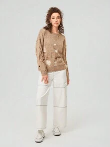 Forever 21 Pull Effet Vieilli À Épaules Tombantes Pour Femmes Avec Détails Découpés