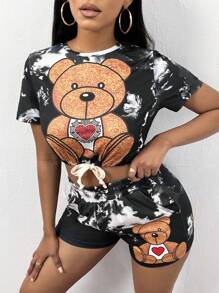 Slaydiva 小熊印花紮染T恤和機車短褲