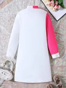 SHEIN 女大童人物和字母圖案雙色T恤洋裝