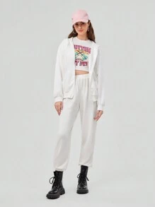 Forever 21 女士吉他印花露脐上衣和短褲套裝 - 白色 - 查看 6