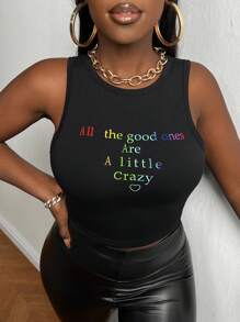 Slaydiva Slogan Graphic Tank Top - Black - View 3